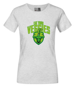 LevelUp Damen T-Shirt EAT YOUR VEGGIES hellgrau